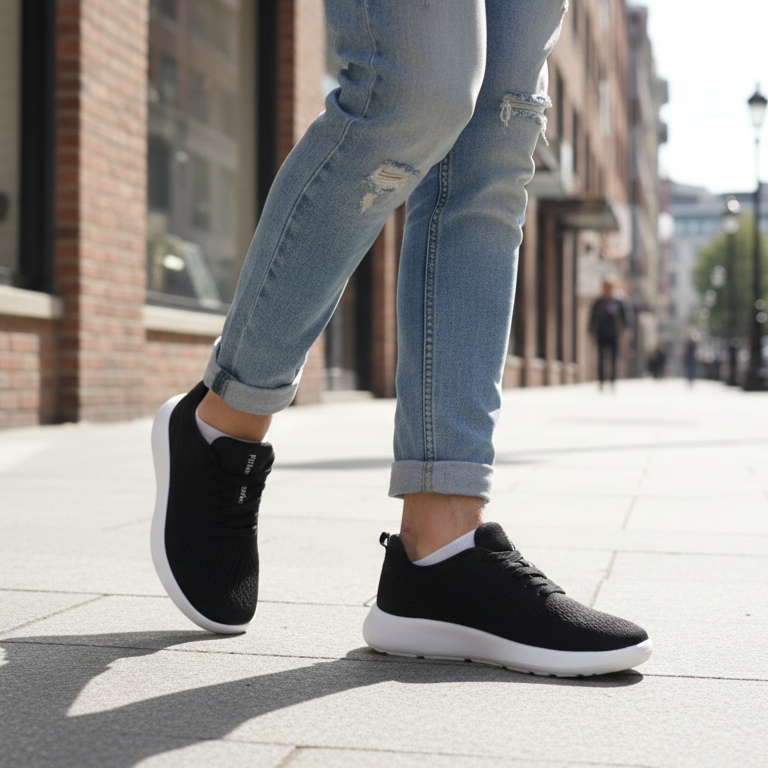Men’s Lightweight Breathable Mesh Sneakers – Casual Walking & Everyday Comfort Shoes | Black